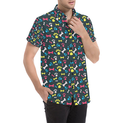 Paw Design Print Men's Short Sleeve Button Up Shirt