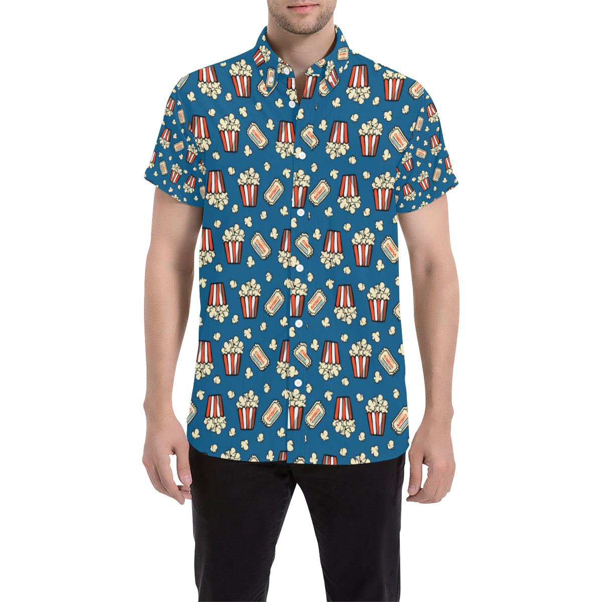Popcorn Pattern Print Design A03 Men's Short Sleeve Button Up Shirt