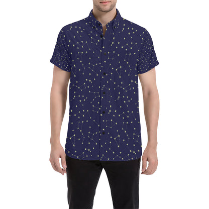 Constellation Pattern Print Design 02 Men's Short Sleeve Button Up Shirt