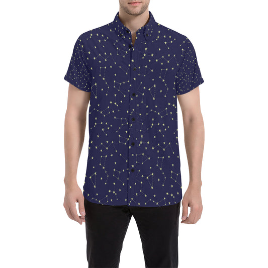 Constellation Pattern Print Design 02 Men's Short Sleeve Button Up Shirt