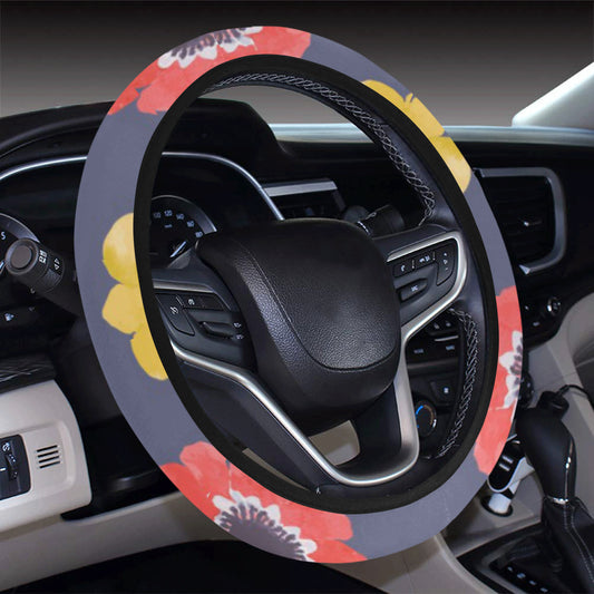 Anemone Pattern Print Design AM010 Steering Wheel Cover with Elastic Edge