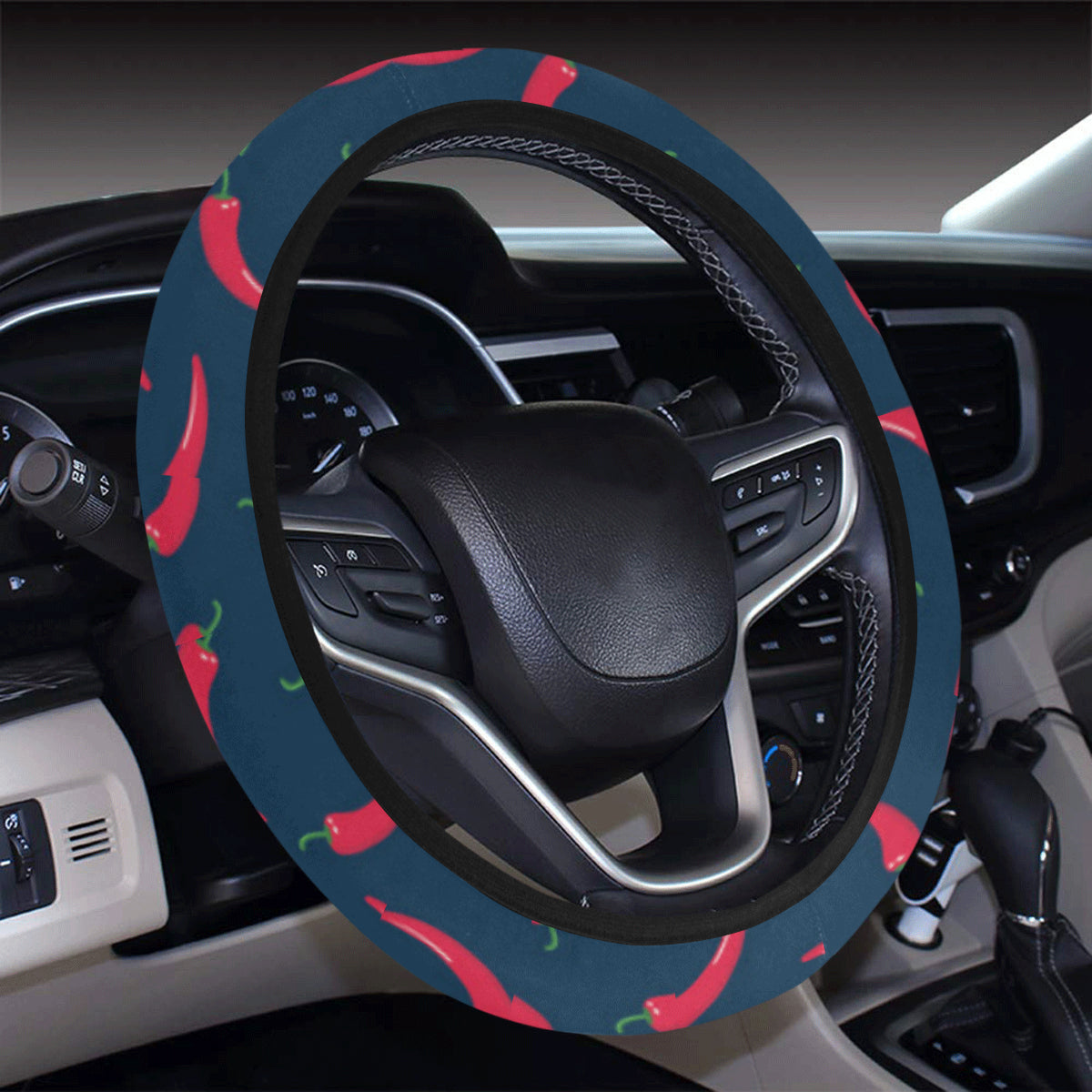 Chilli Pepper Pattern Print Design 03 Steering Wheel Cover with Elastic Edge