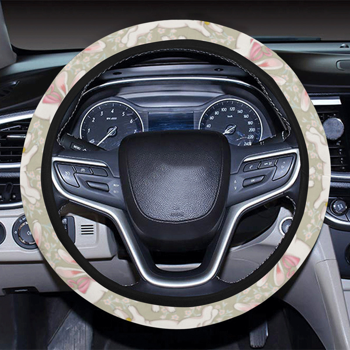 Bunny Pattern Print Design 06 Steering Wheel Cover with Elastic Edge