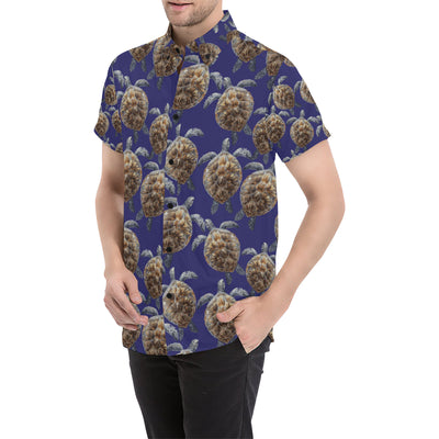 Sea Turtle Pattern Print Design T05 Men's Short Sleeve Button Up Shirt