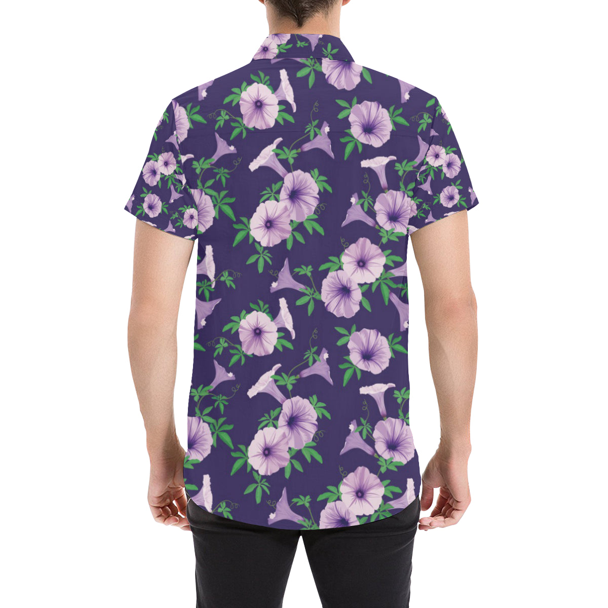 Morning Glory Pattern Print Design MG01 Men's Short Sleeve Button Up Shirt