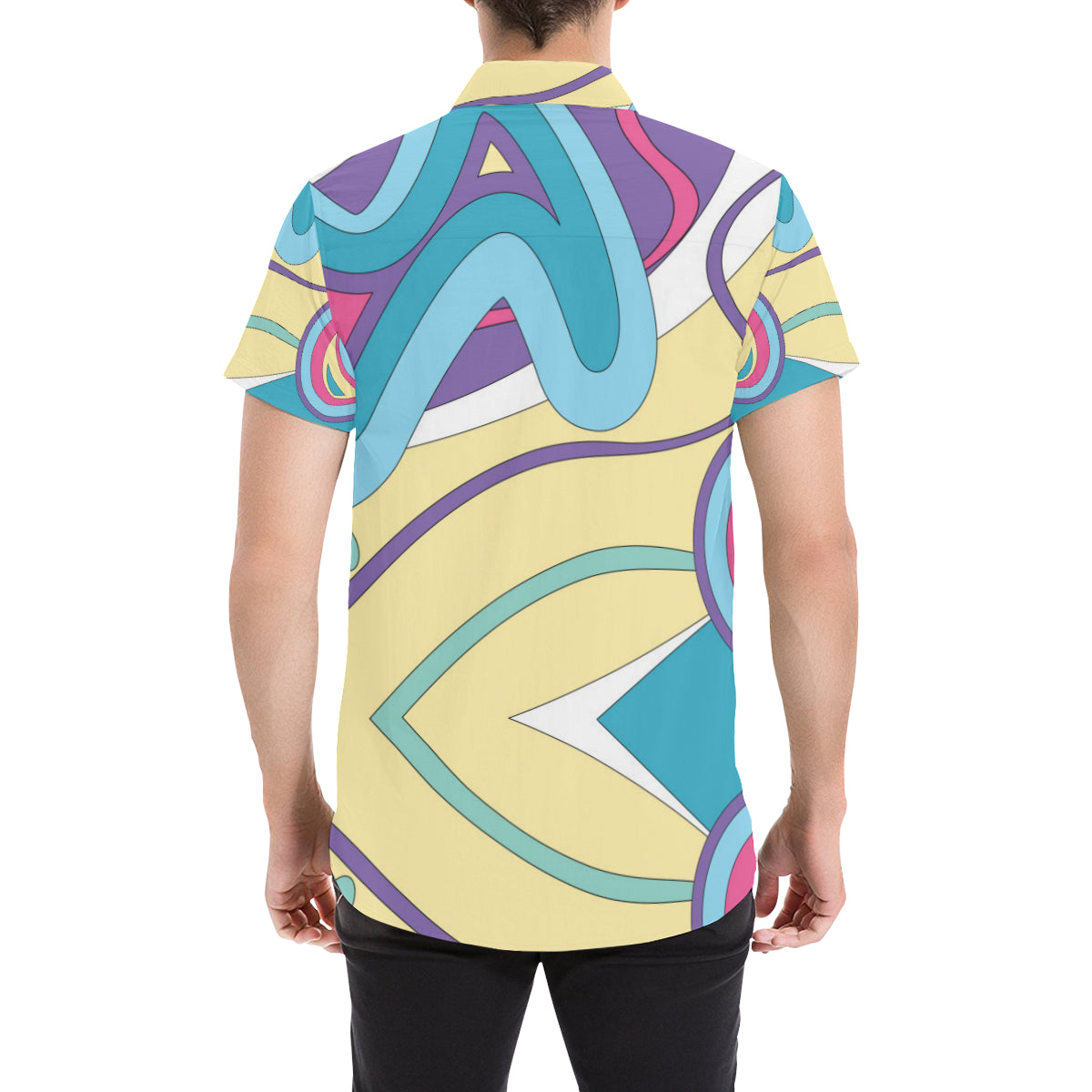 Funky Retro Pattern Print Design A01 Men's Short Sleeve Button Up Shirt