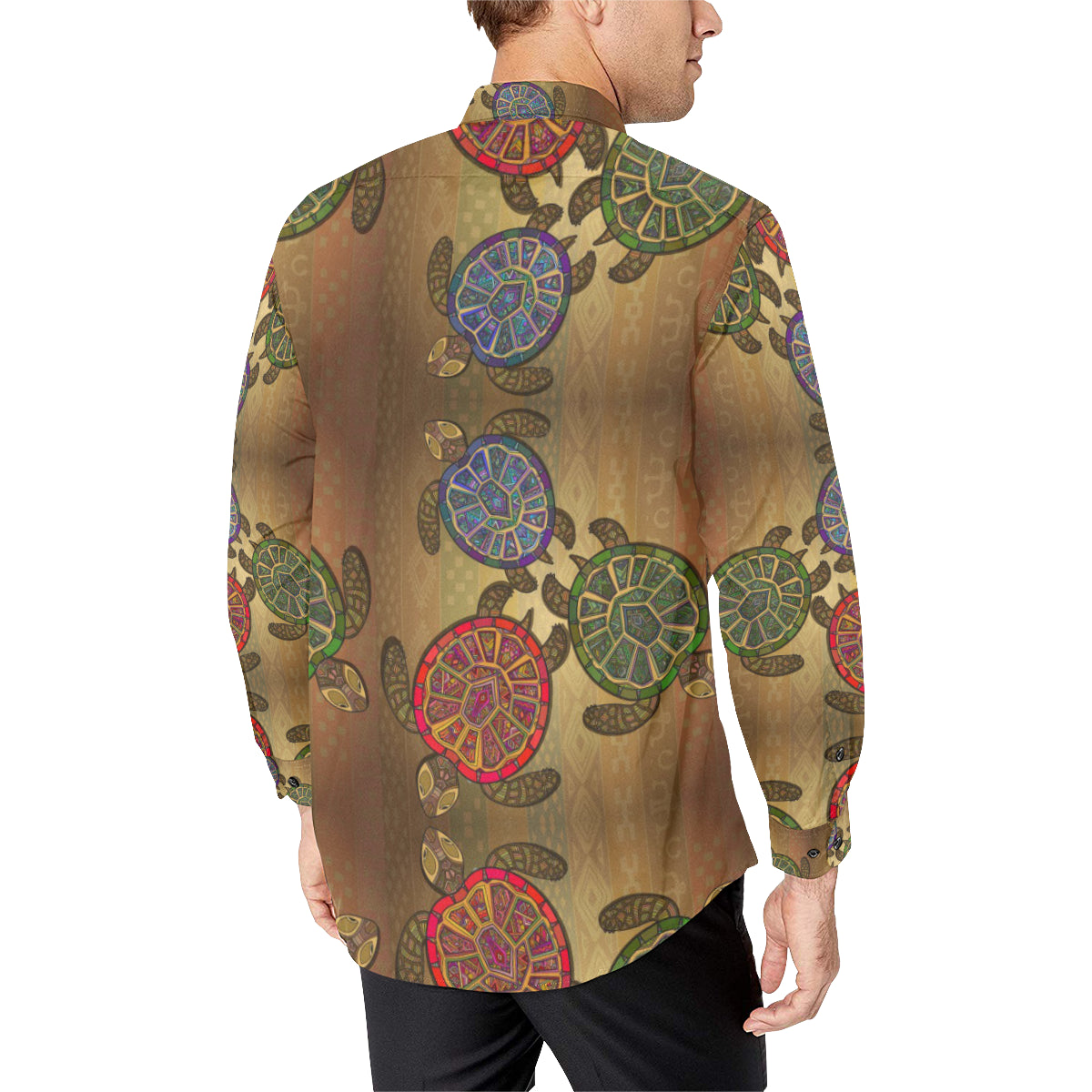 Sea Turtle Tribal Colorful Men's Long Sleeve Shirt