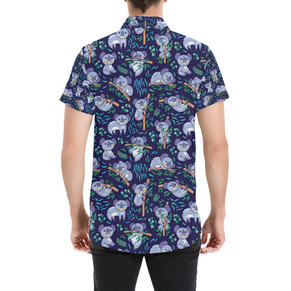 Koala Themed Design Print Men's Short Sleeve Button Up Shirt