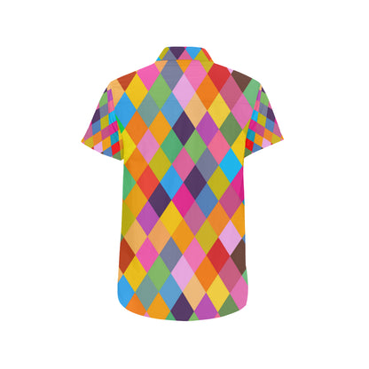 Harlequin Pattern Print Design 02 Men's Short Sleeve Button Up Shirt