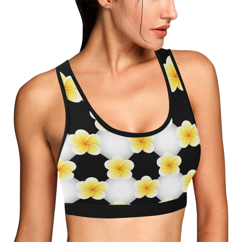 Plumeria Pattern Print Design A04 Sports Bra