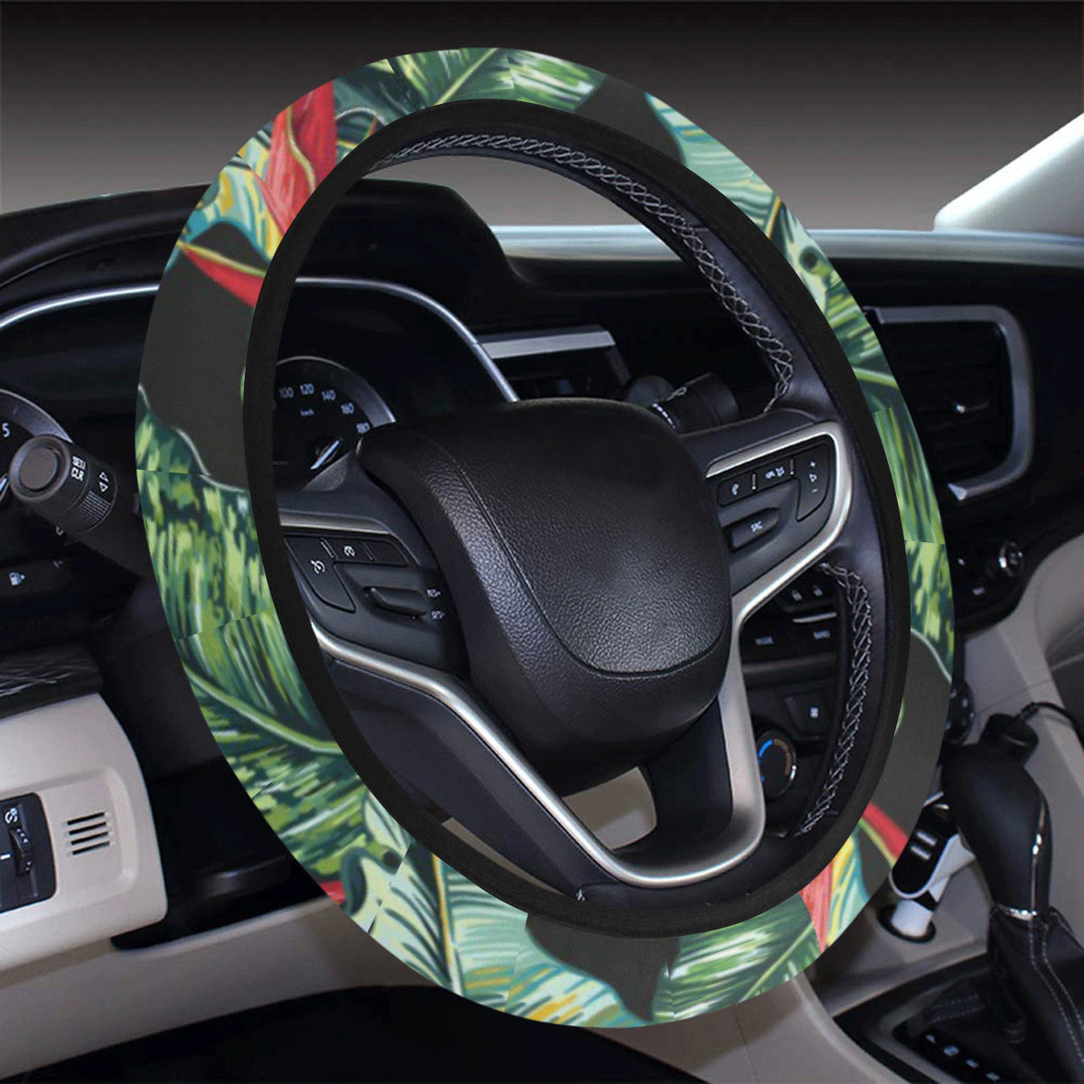 Bird Of Paradise Pattern Print Design BOP06 Steering Wheel Cover with Elastic Edge