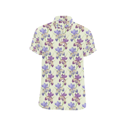 Iris Pattern Print Design IR08 Men's Short Sleeve Button Up Shirt