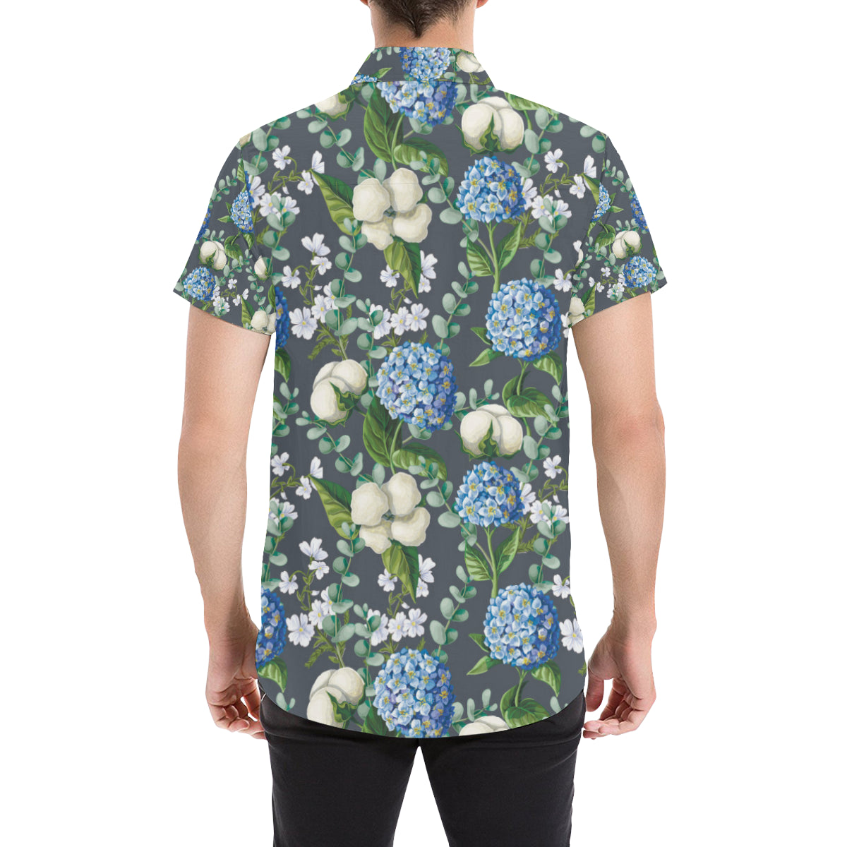 Hydrangea Pattern Print Design 02 Men's Short Sleeve Button Up Shirt