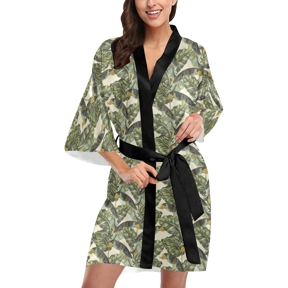 Banana Leaf Pattern Print Design 04 Women's Short Kimono