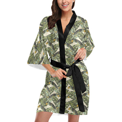 Banana Leaf Pattern Print Design 04 Women's Short Kimono