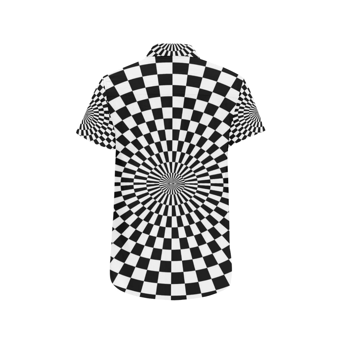 Checkered Flag Optical illusion Men's Short Sleeve Button Up Shirt