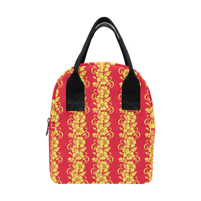 Orange Hibiscus Pattern Print Design HB018 Insulated Lunch Bag