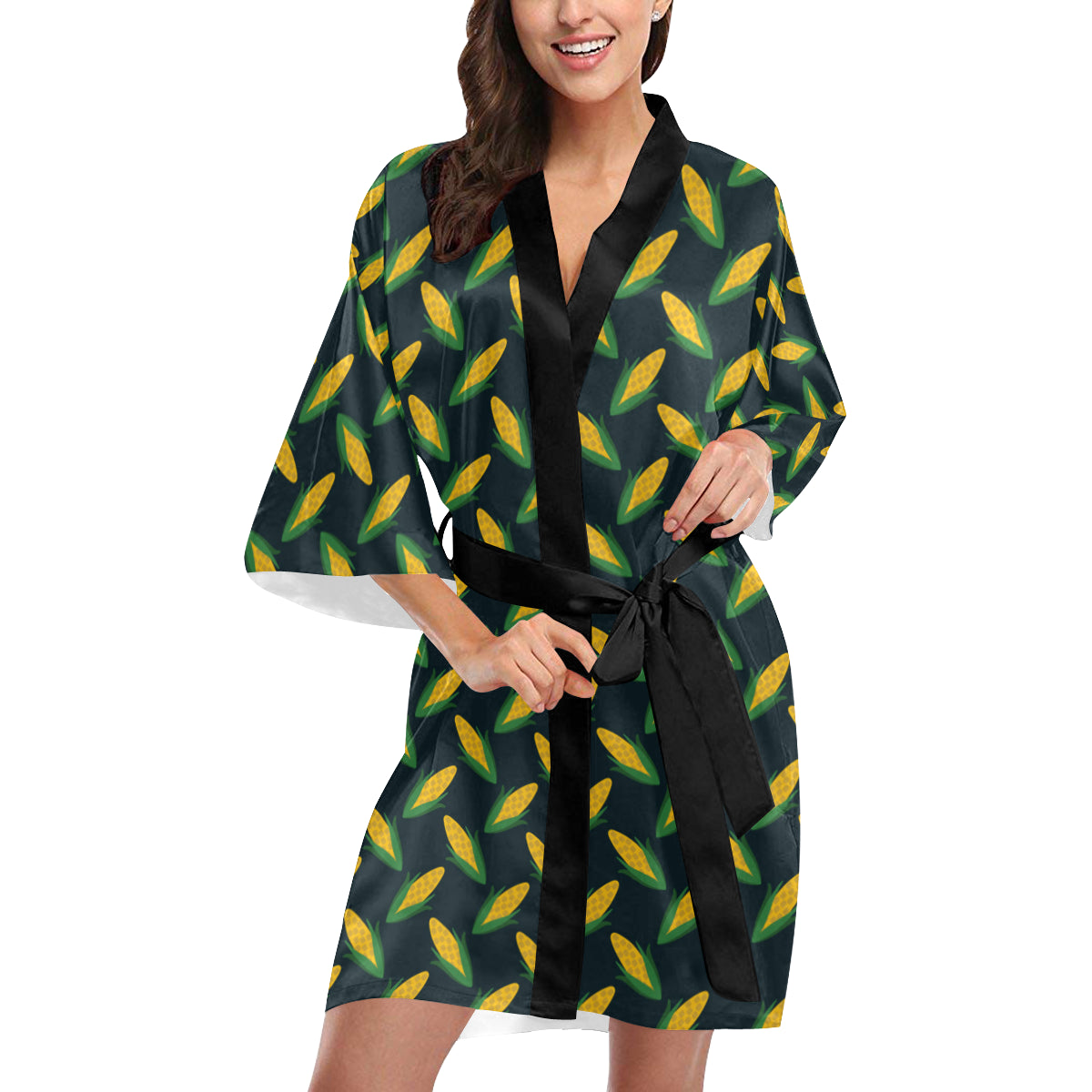 Corn Pattern Print Design 02 Women's Short Kimono