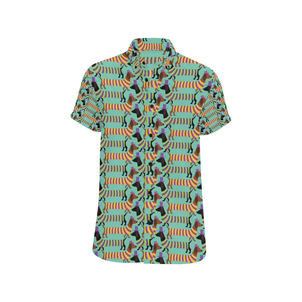 Dachshund Pattern Print Design 05 Men's Short Sleeve Button Up Shirt