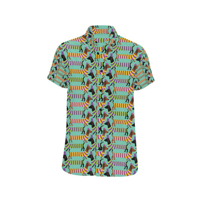 Dachshund Pattern Print Design 05 Men's Short Sleeve Button Up Shirt