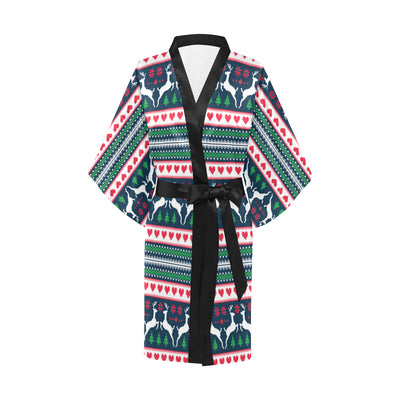 Reindeer Pattern Print Design 03 Women's Short Kimono