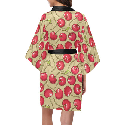 Cherry Pattern Print Design CH05 Women's Short Kimono