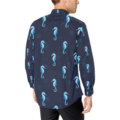 SeaHorse Blue neon Pattern Print Design 03 Men's Long Sleeve Shirt