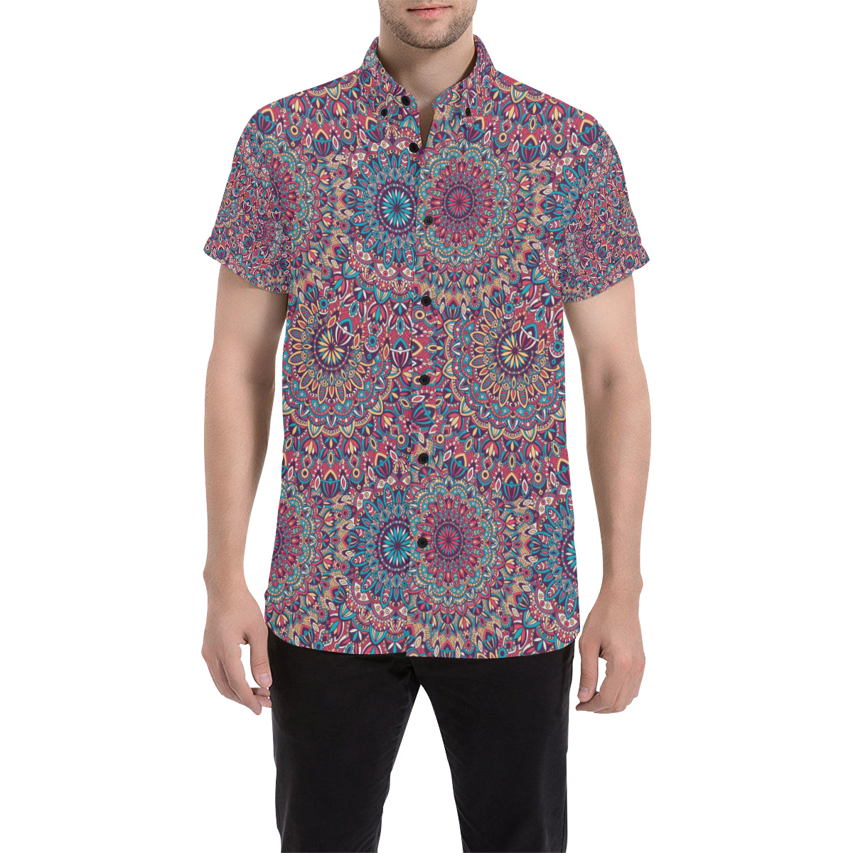 Boho Pattern Print Design 05 Men's Short Sleeve Button Up Shirt