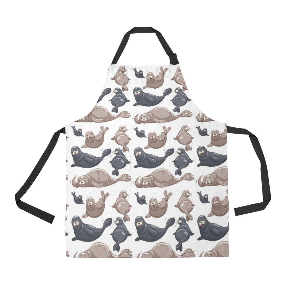 Sea Lion Pattern Print Design 02 Apron with Pocket