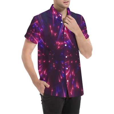 Celestial Purple Blue Neon Speed Light Men's Short Sleeve Button Up Shirt