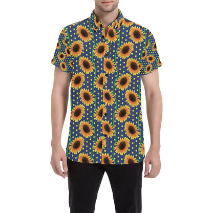 Sunflower Pattern Print Design SF03 Men's Short Sleeve Button Up Shirt