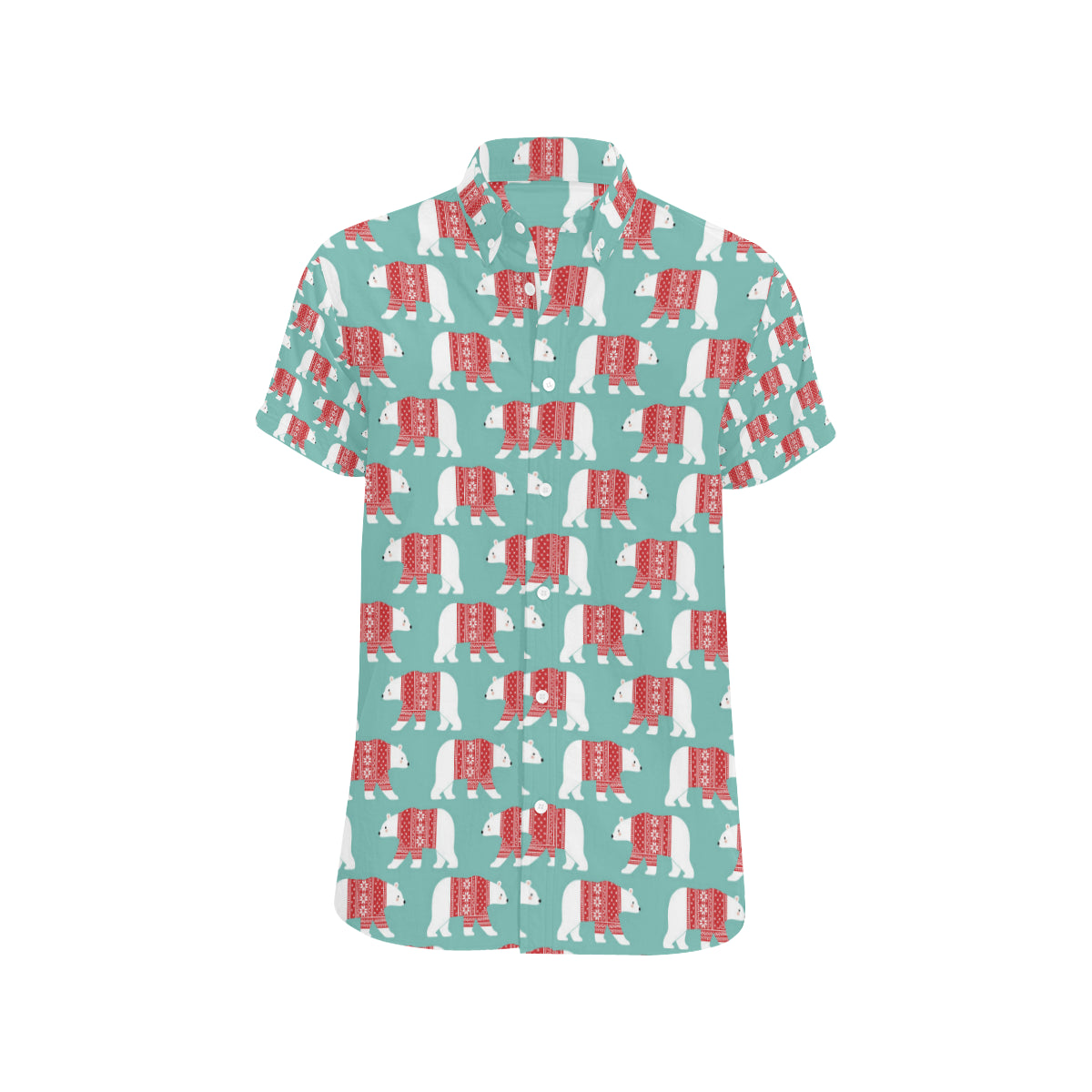 Polar Bear Pattern Print Design A04 Men's Short Sleeve Button Up Shirt