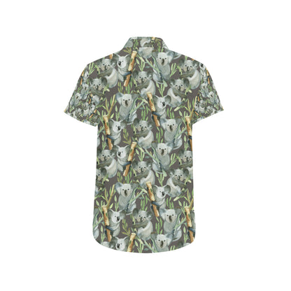 Koala Pattern Design Print Men's Short Sleeve Button Up Shirt
