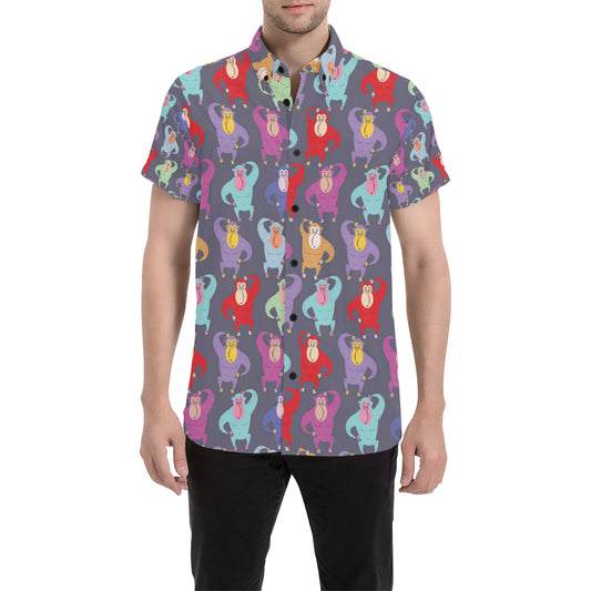 Chimpanzee Pattern Print Design 03 Men's Short Sleeve Button Up Shirt