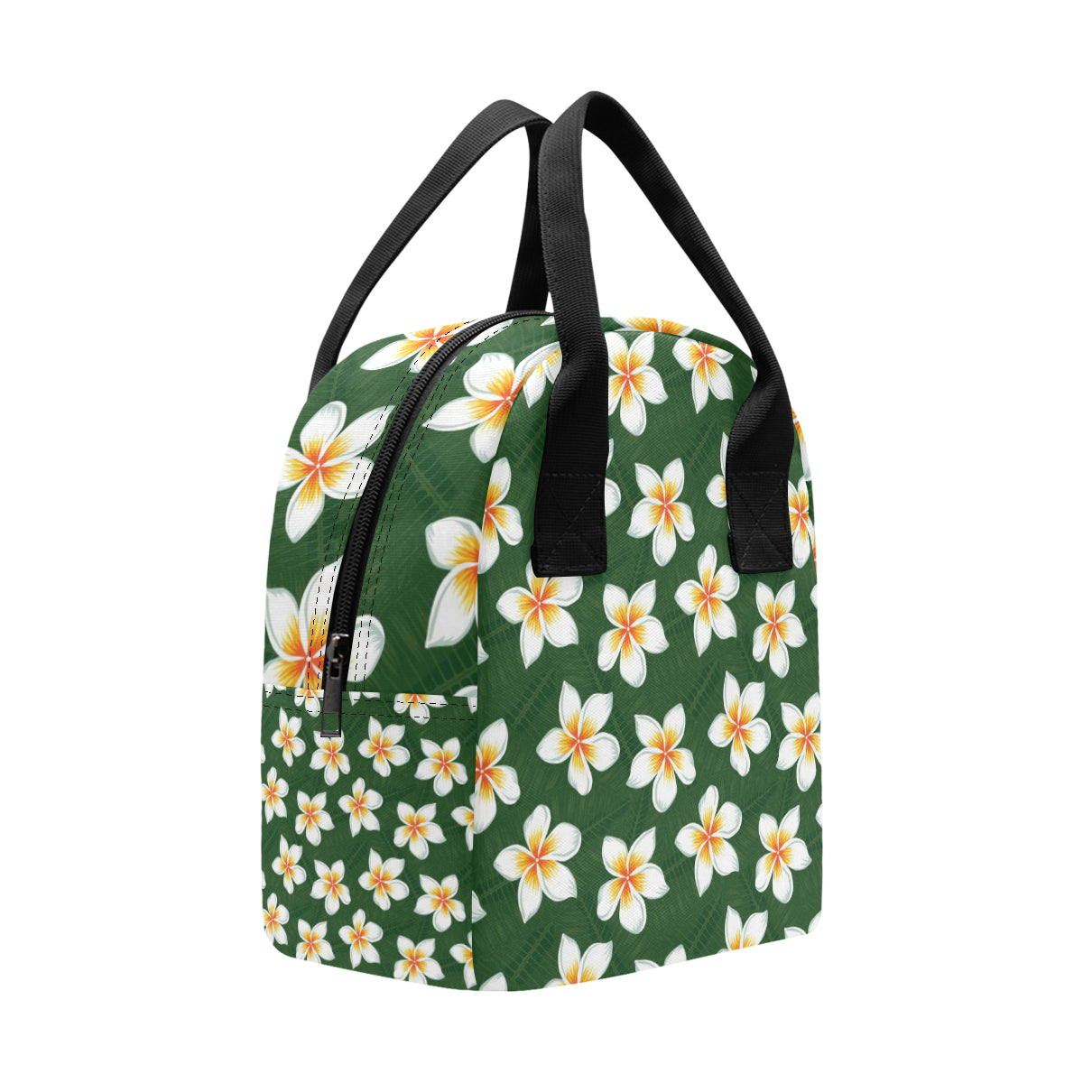 White Plumeria Pattern Print Design PM020 Insulated Lunch Bag