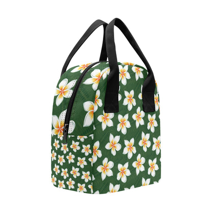 White Plumeria Pattern Print Design PM020 Insulated Lunch Bag