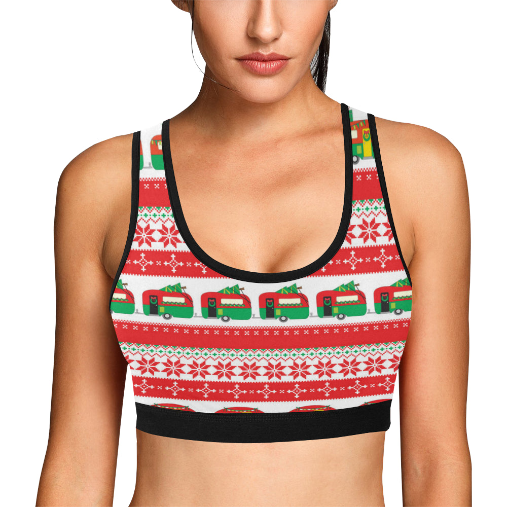 Camper Camping Ugly Christmas Design Print Sports Bra