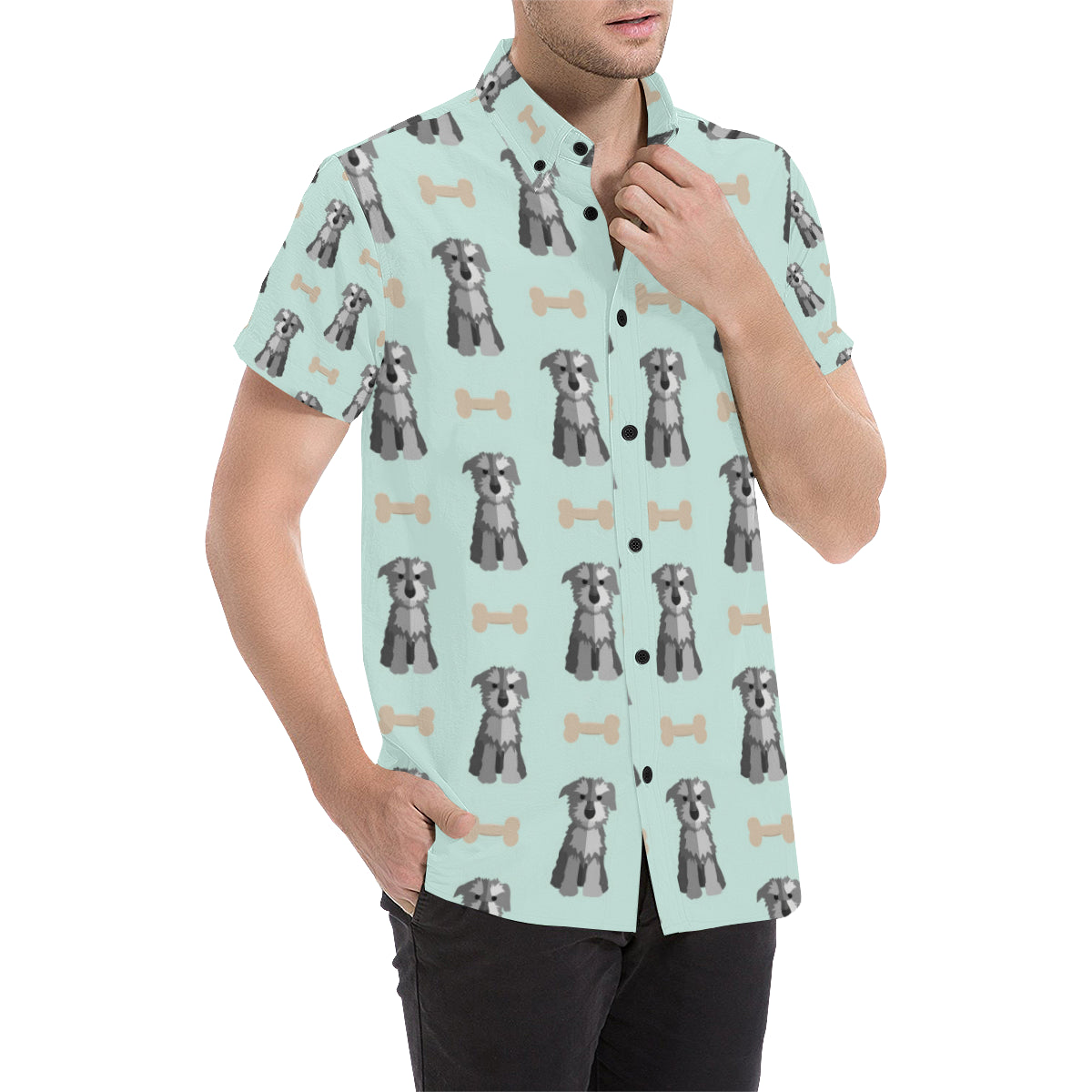 Schnauzers Pattern Print Design A03 Men's Short Sleeve Button Up Shirt