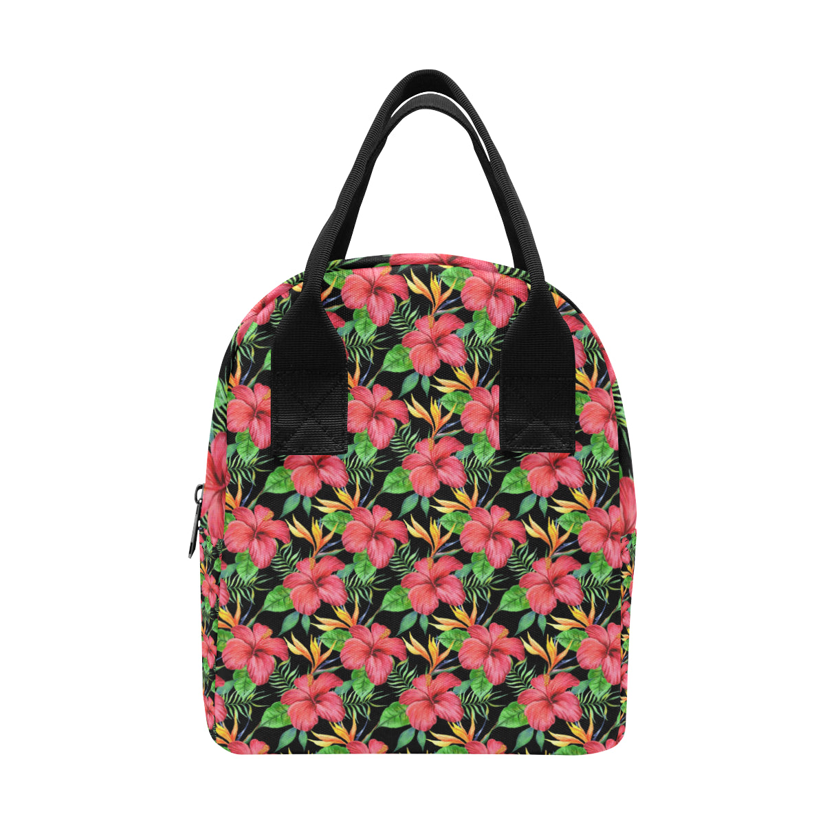 Red Hibiscus Pattern Print Design HB07 Insulated Lunch Bag