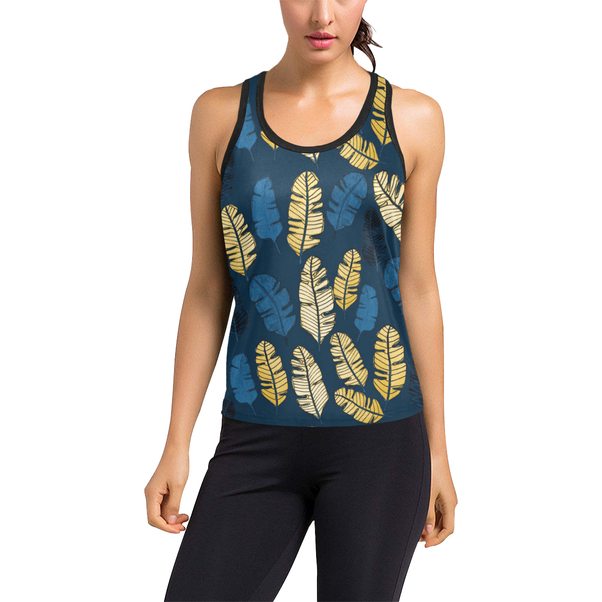 Banana Leaf Pattern Print Design BL09 Women's Racerback Tank Top