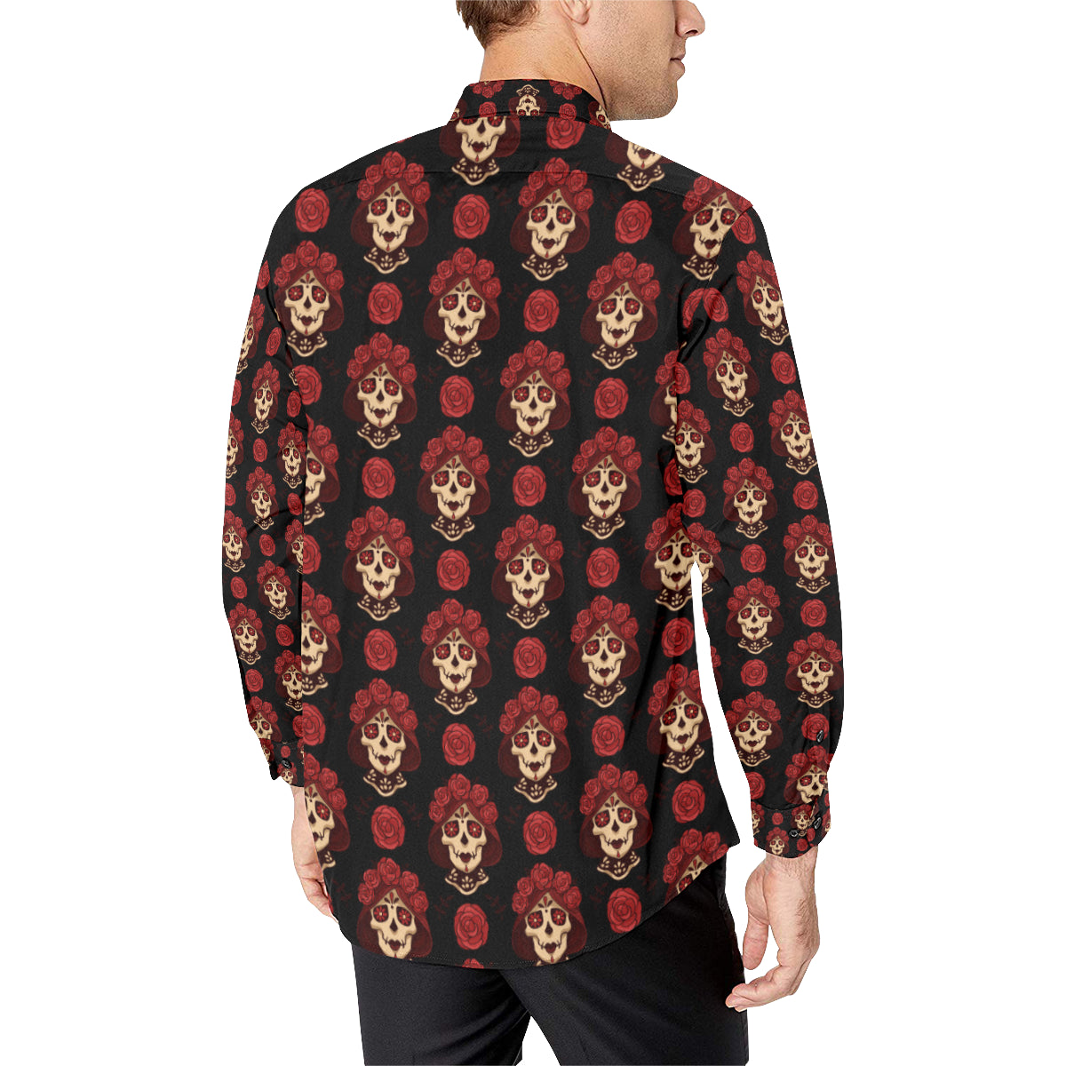 Day of the Dead Skull Girl Pattern Men's Long Sleeve Shirt