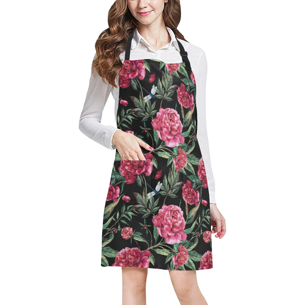 Peony Pattern Print Design PE04 Apron with Pocket