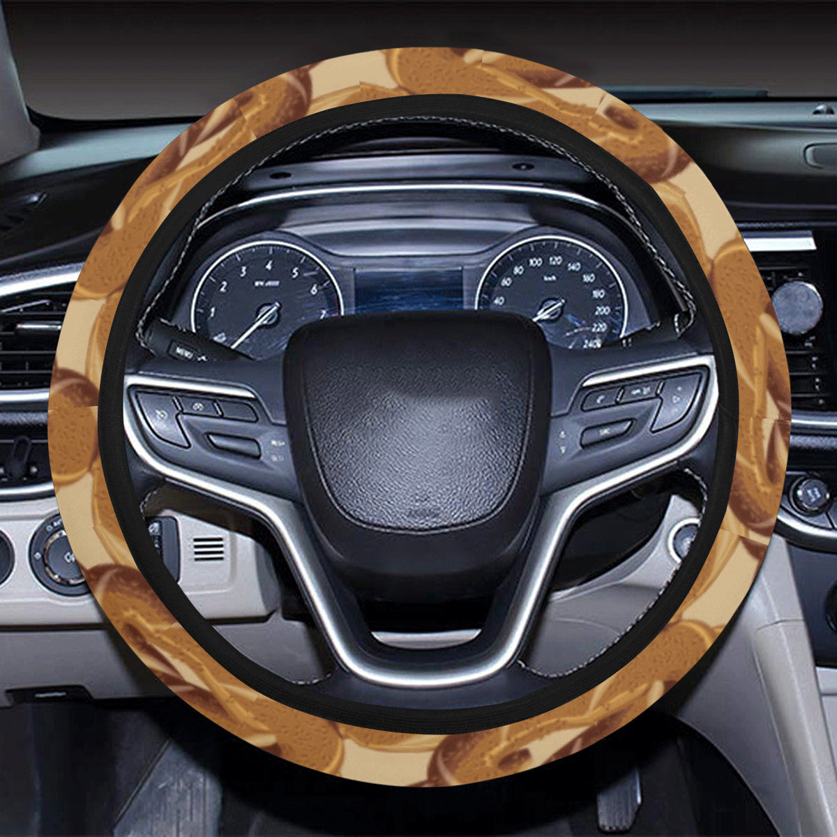 Bagel Pattern Print Design 02 Steering Wheel Cover with Elastic Edge