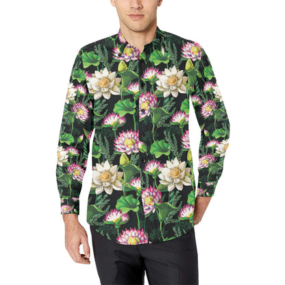 Water Lily Pattern Print Design WL010 Men's Long Sleeve Shirt
