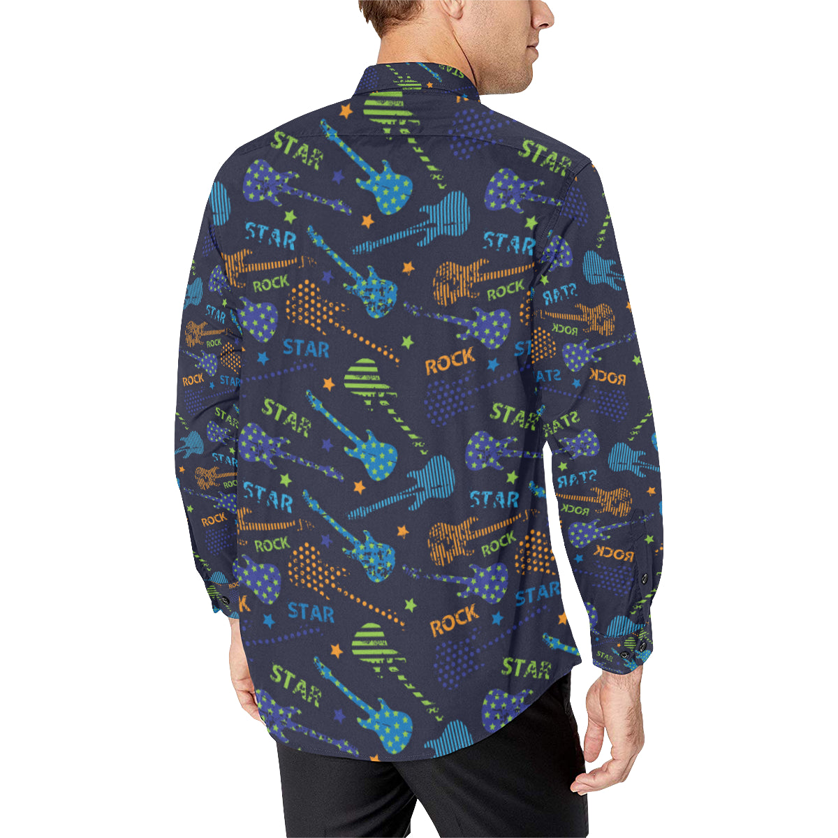 Rock and Roll Pattern Print Design A04 Men's Long Sleeve Shirt
