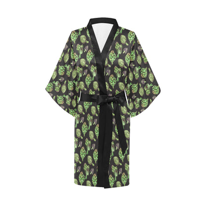 Artichoke Pattern Print Design 02 Women's Short Kimono