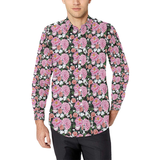 Dahlia Pattern Print Design 02 Men's Long Sleeve Shirt