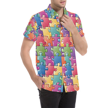 Puzzle Pattern Print Design A05 Men's Short Sleeve Button Up Shirt