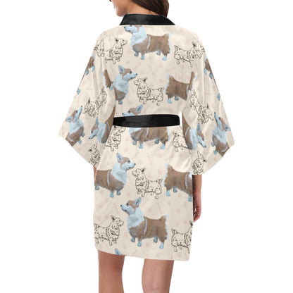 Pembroke Welsh Corgis Pattern Print Design A03 Women's Short Kimono