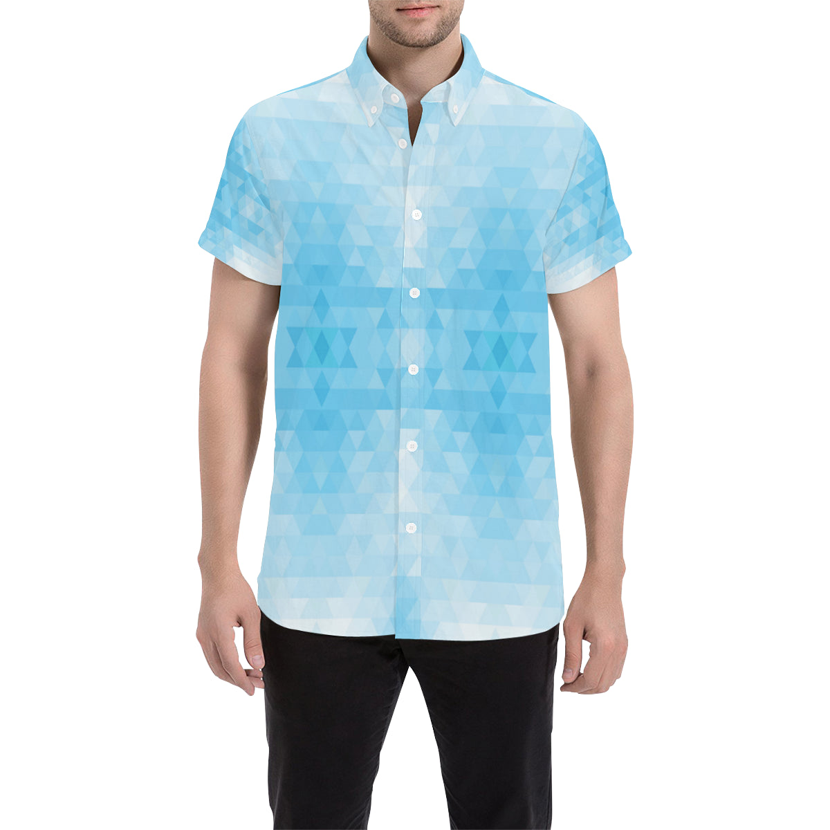 Geometric Blue Pattern Print Design 01 Men's Short Sleeve Button Up Shirt